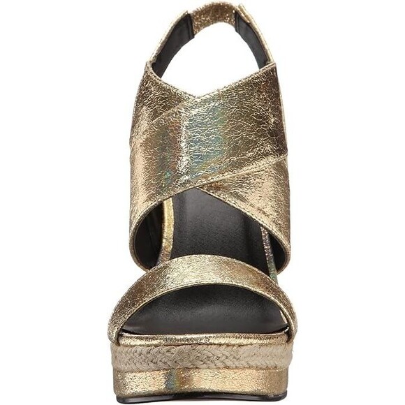 Michael Antonio Gerey Met Metallic Gold Strappy Espadrille Open Toe Wedge Size 9 - Picture 4 of 12